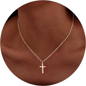 04 Simple Cross Necklaces for Women's Plated Dainty Silver Small Cross Pendant